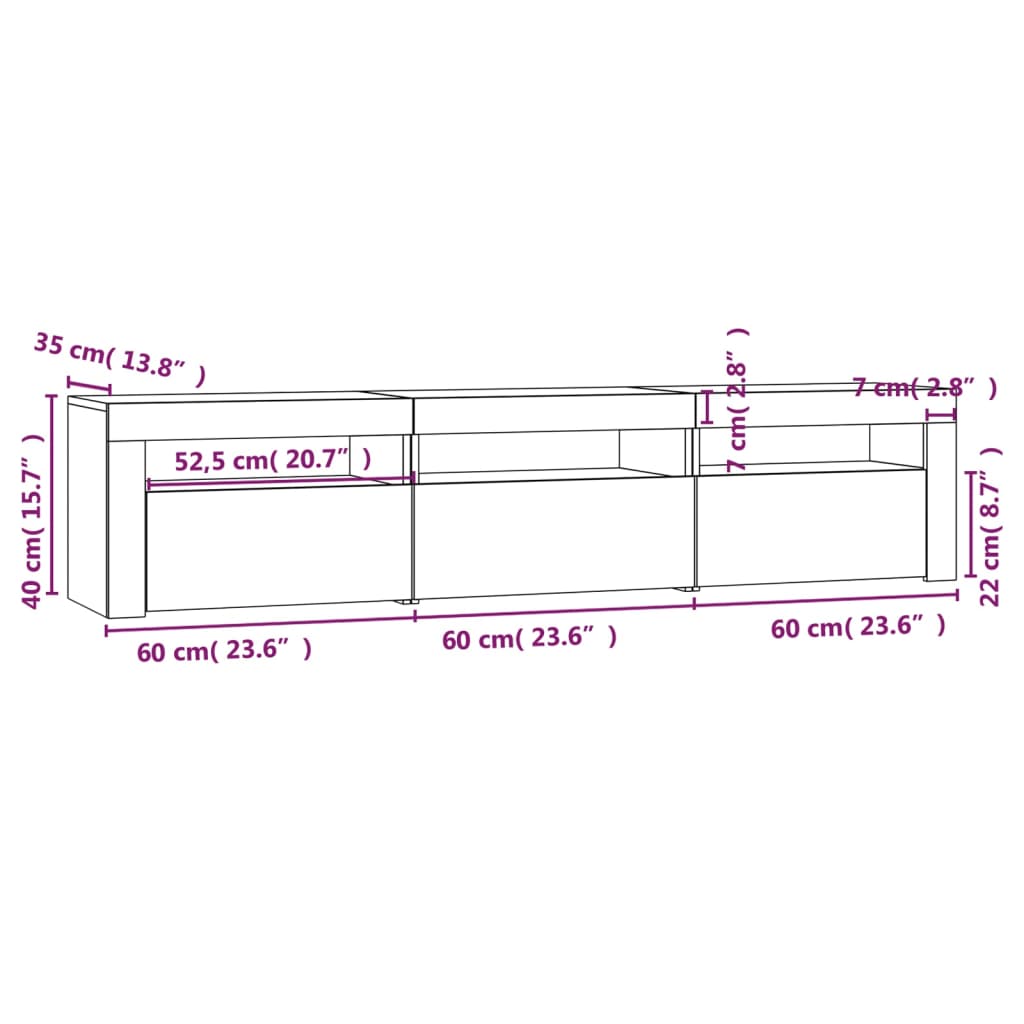 Tv-Meubel Met Led-Verlichting Eiken 180 x 35 x 40 cm Grijs sonoma