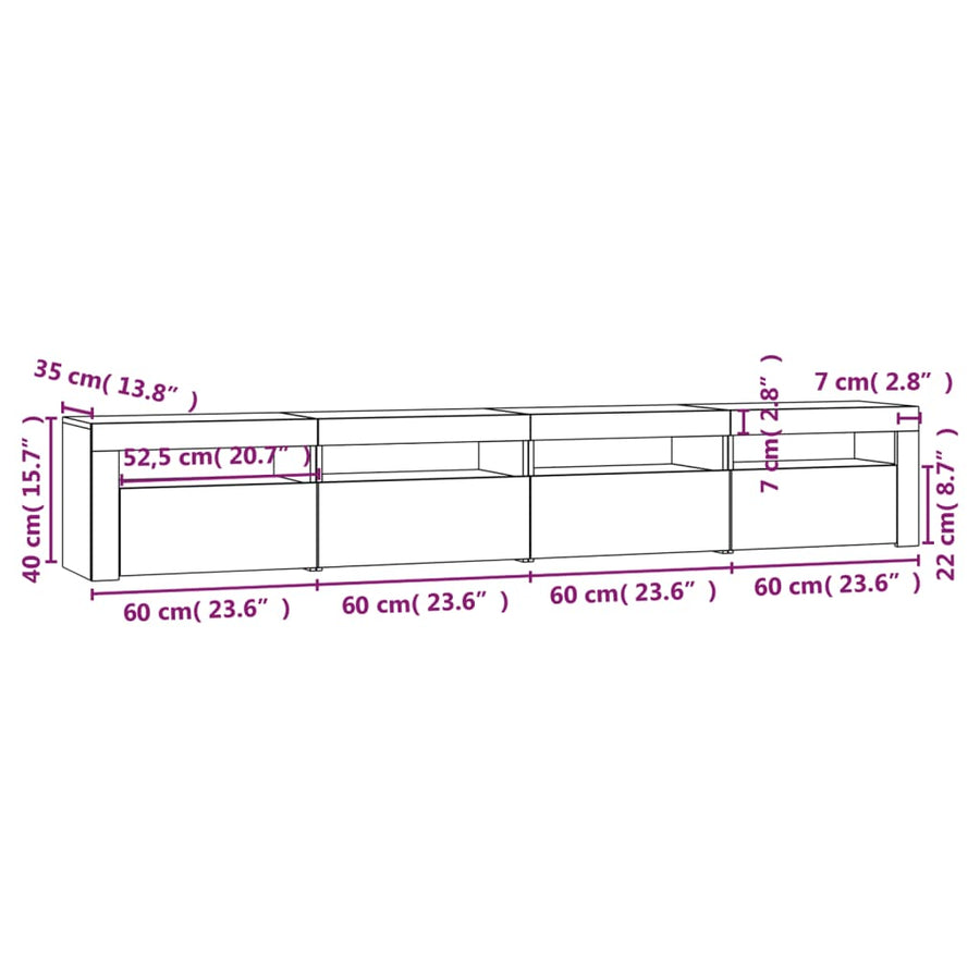 Tv-Meubel Met Led-Verlichting Eiken 240 x 35 x 40 cm Grijs sonoma