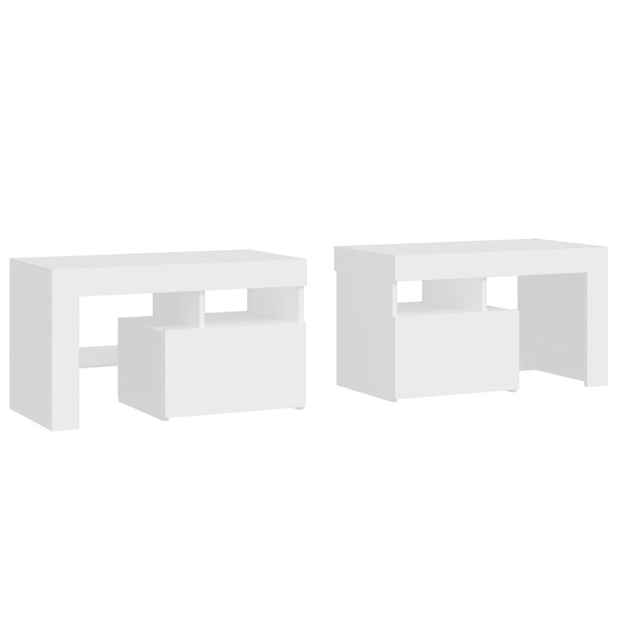 Nachtkastjes 2 St Led-Verlichting 70X36,5X40 Cm Wit