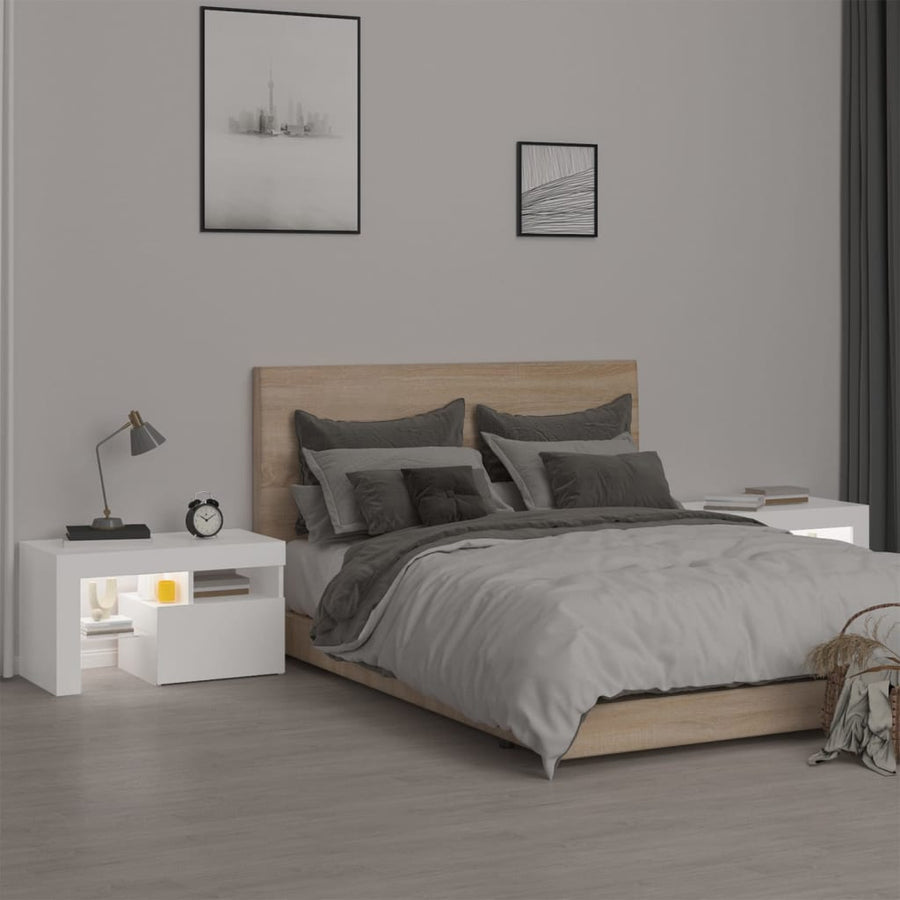 Nachtkastjes 2 St Led-Verlichting 70X36,5X40 Cm Wit