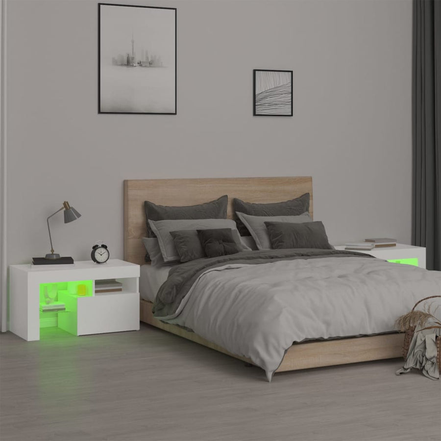 Nachtkastjes 2 St Led-Verlichting 70X36,5X40 Cm Wit