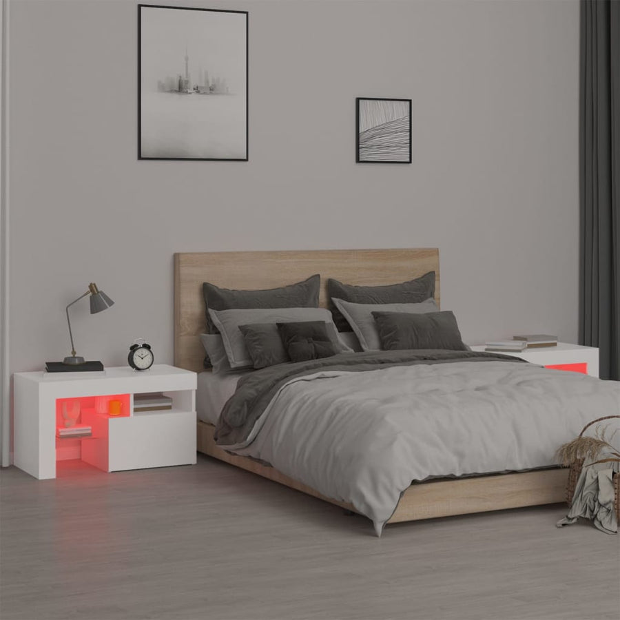 Nachtkastjes 2 St Led-Verlichting 70X36,5X40 Cm Wit