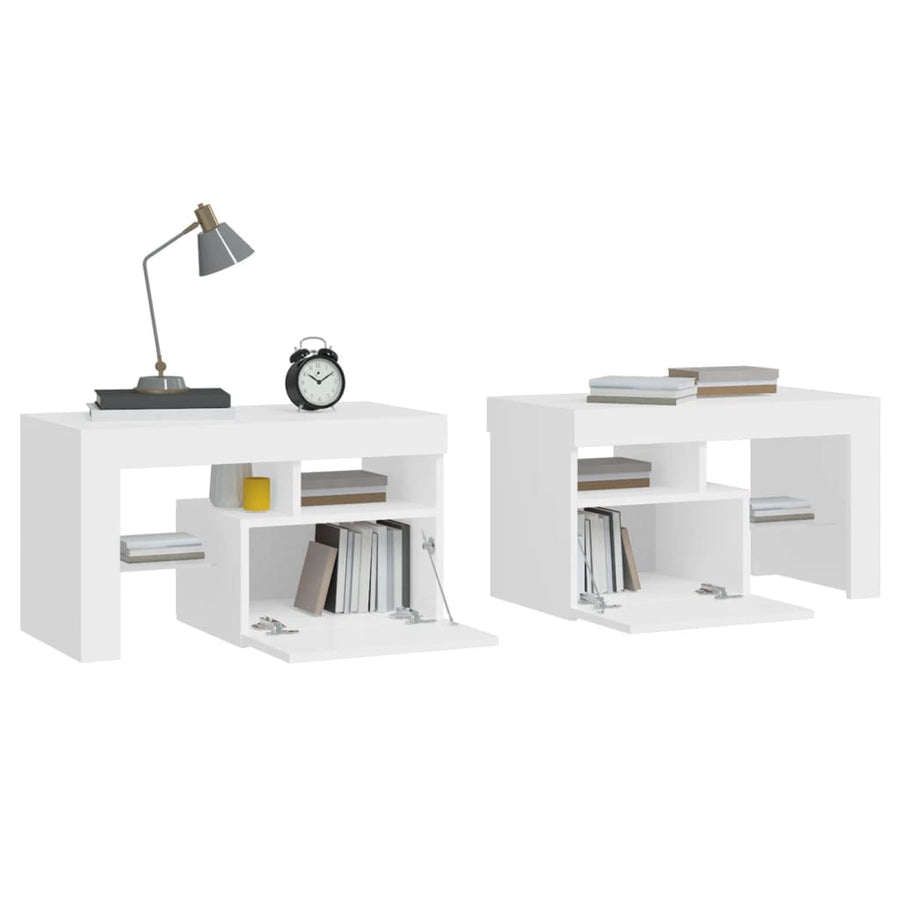 Nachtkastjes 2 St Led-Verlichting 70X36,5X40 Cm Wit
