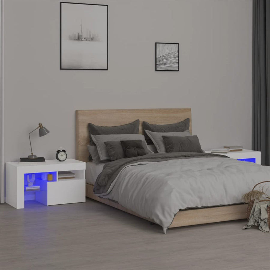 Nachtkastjes 2 St Led-Verlichting 70X36,5X40 Cm Wit