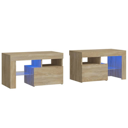 Nachtkastjes 2 St Led-Verlichting 70X36,5X40 Cm Sonoma eiken