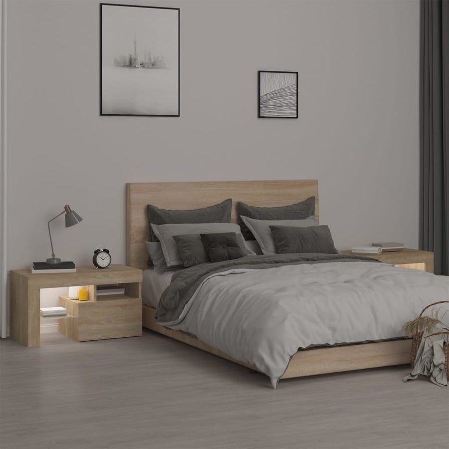 Nachtkastjes 2 St Led-Verlichting 70X36,5X40 Cm Sonoma eiken