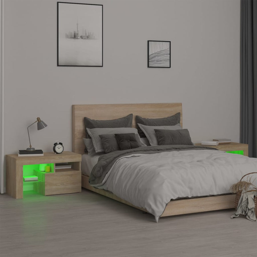 Nachtkastjes 2 St Led-Verlichting 70X36,5X40 Cm Sonoma eiken