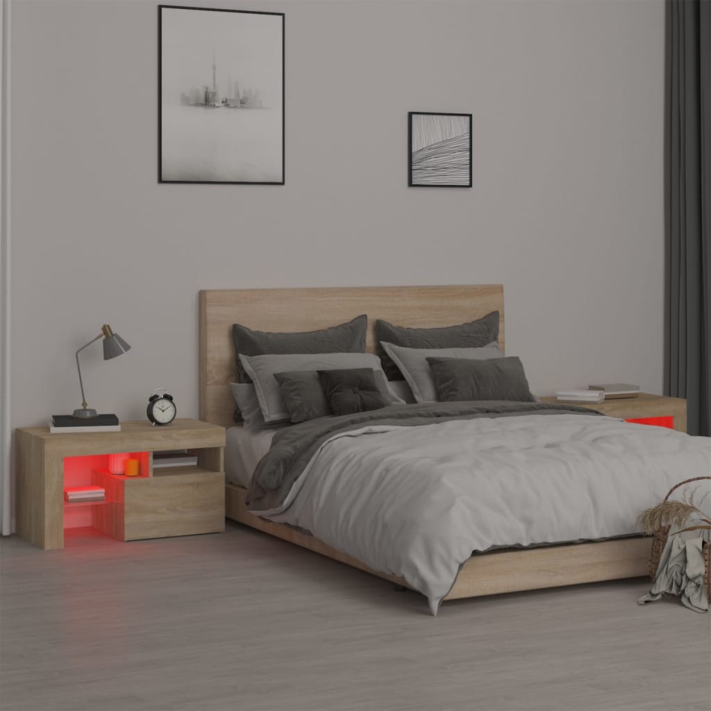 Nachtkastjes 2 St Led-Verlichting 70X36,5X40 Cm Sonoma eiken
