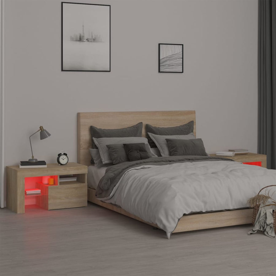 Nachtkastjes 2 St Led-Verlichting 70X36,5X40 Cm Sonoma eiken