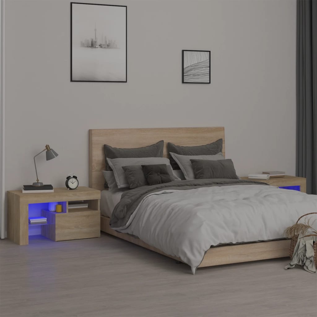 Nachtkastjes 2 St Led-Verlichting 70X36,5X40 Cm Sonoma eiken