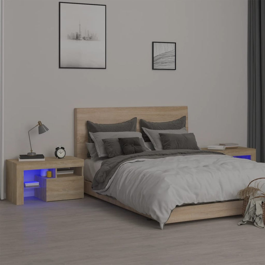 Nachtkastjes 2 St Led-Verlichting 70X36,5X40 Cm Sonoma eiken