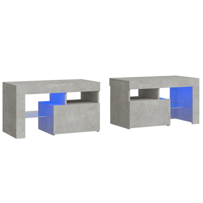 Nachtkastjes 2 St Led-Verlichting 70X36,5X40 Cm Betongrijs