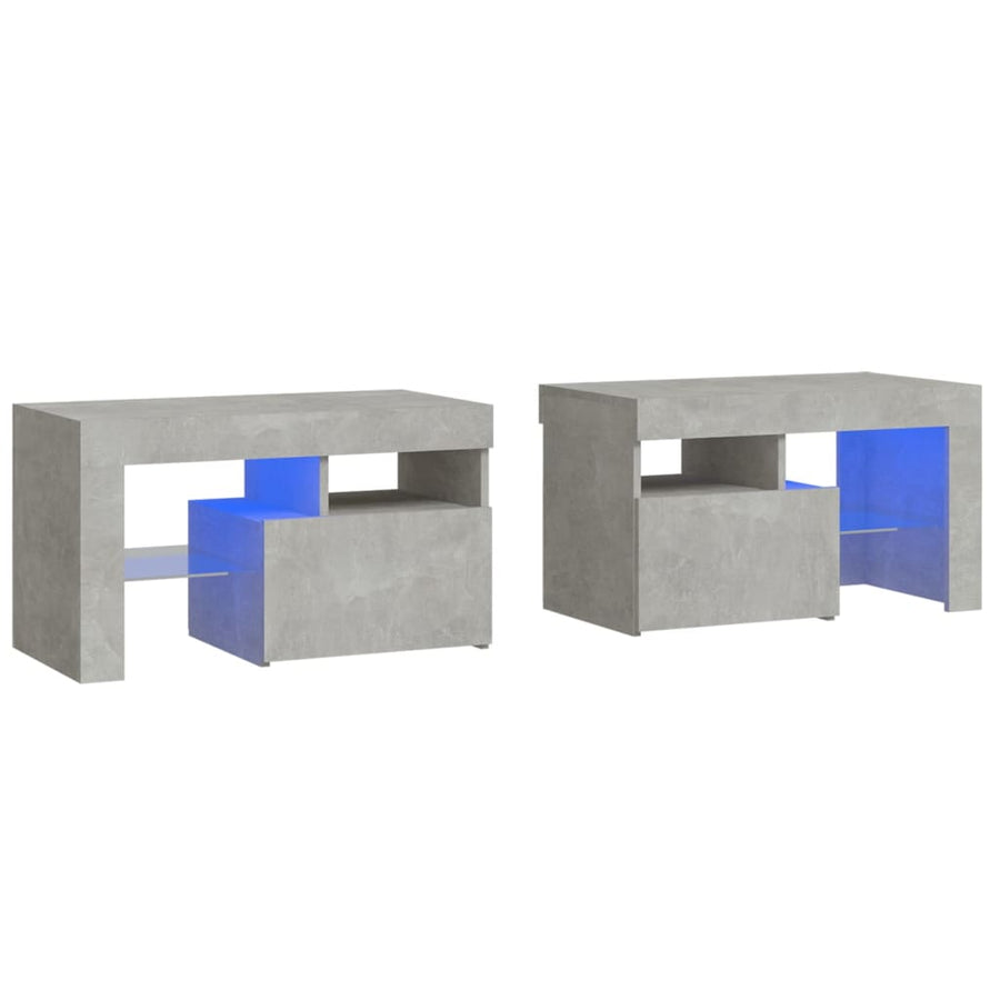 Nachtkastjes 2 St Led-Verlichting 70X36,5X40 Cm Betongrijs