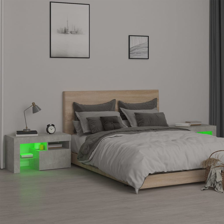Nachtkastjes 2 St Led-Verlichting 70X36,5X40 Cm Betongrijs