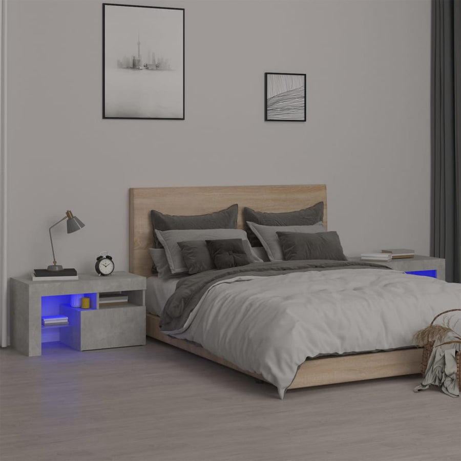 Nachtkastjes 2 St Led-Verlichting 70X36,5X40 Cm Betongrijs
