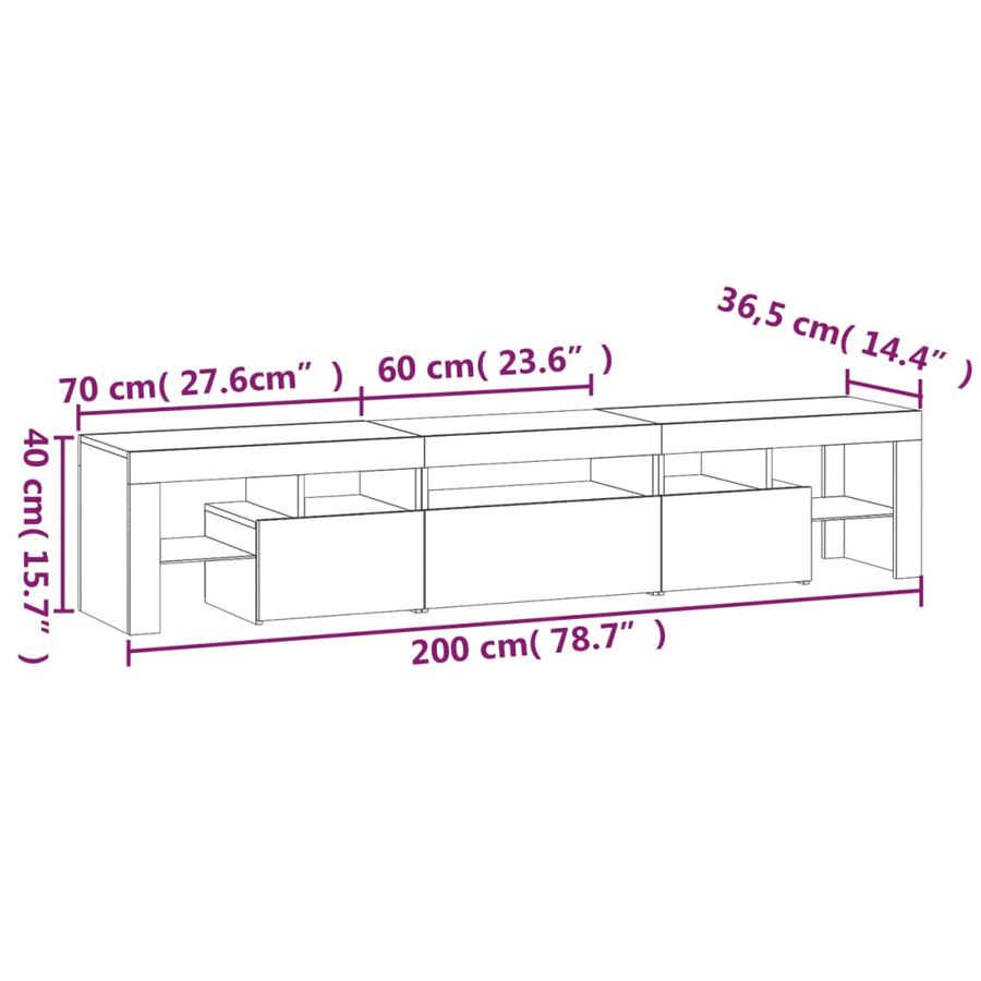 Tv-Meubel Met Led-Verlichting 200X36,5X40 Cm Wit 1 200 x 36.5 x 40 cm