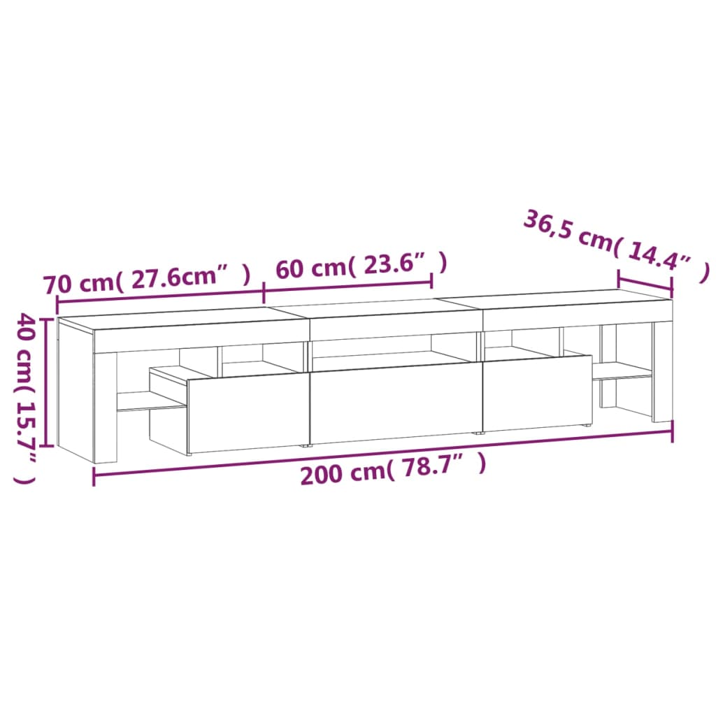 Tv-Meubel Met Led-Verlichting 200X36,5X40Cm Sonoma Eikenkleurig 200 x 36.5 x 40 cm