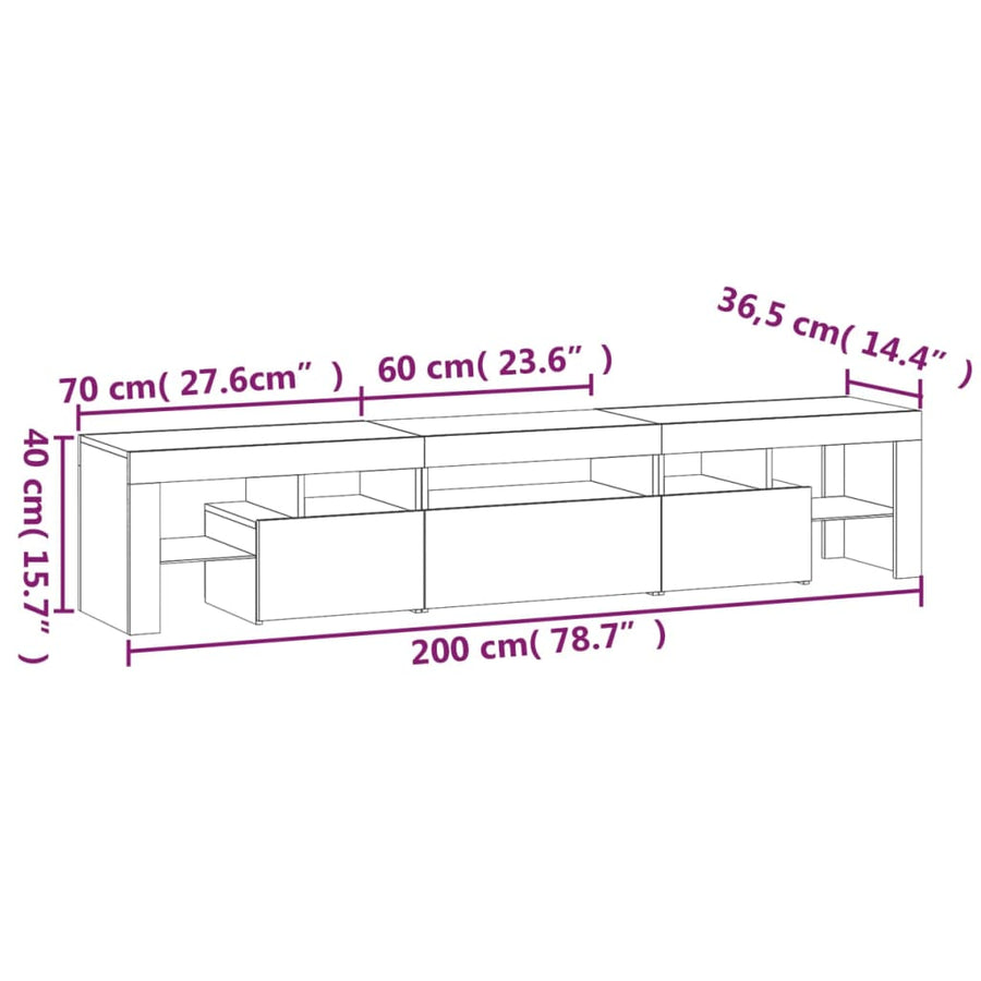 Tv-Meubel Met Led-Verlichting 200X36,5X40Cm Sonoma Eikenkleurig 200 x 36.5 x 40 cm