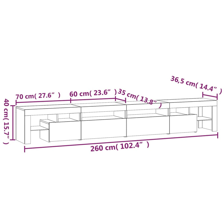 Tv-Meubel Met Led-Verlichting 260X36,5X40Cm Kleurig 260 x 36.5 x 40 cm (4 pcs) Sonoma eiken