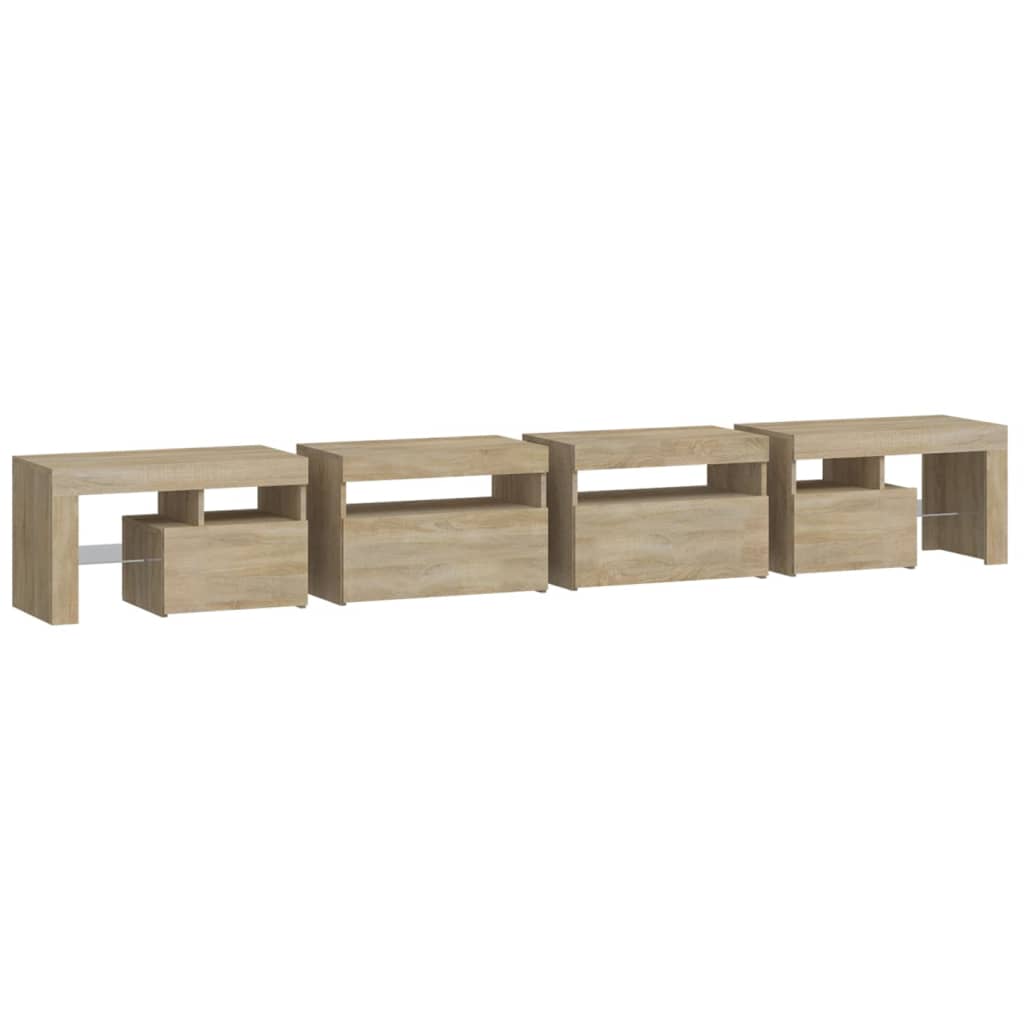 Tv-Meubel Met Led-Verlichting 260X36,5X40Cm Kleurig 260 x 36.5 x 40 cm (4 pcs) Sonoma eiken