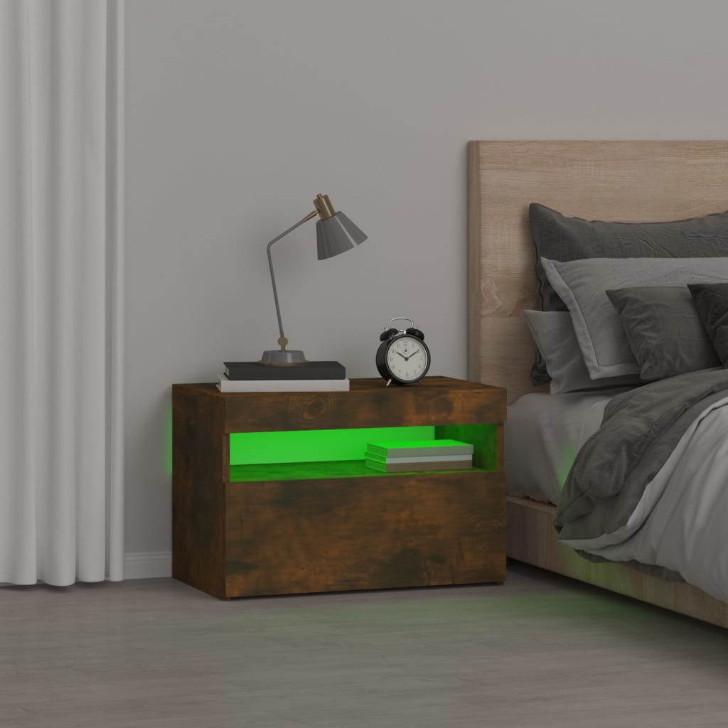 Nachtkastje Met Led-Verlichting 60X35X40 Cm Kleur 1 Gerookt eiken