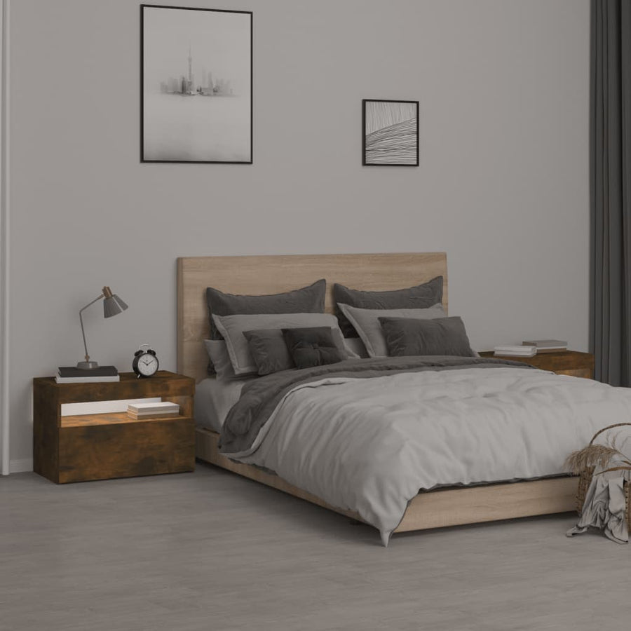 Nachtkastjes 2 St Met Led-Verlichting 60X35X40 Cm Gerookt Eiken