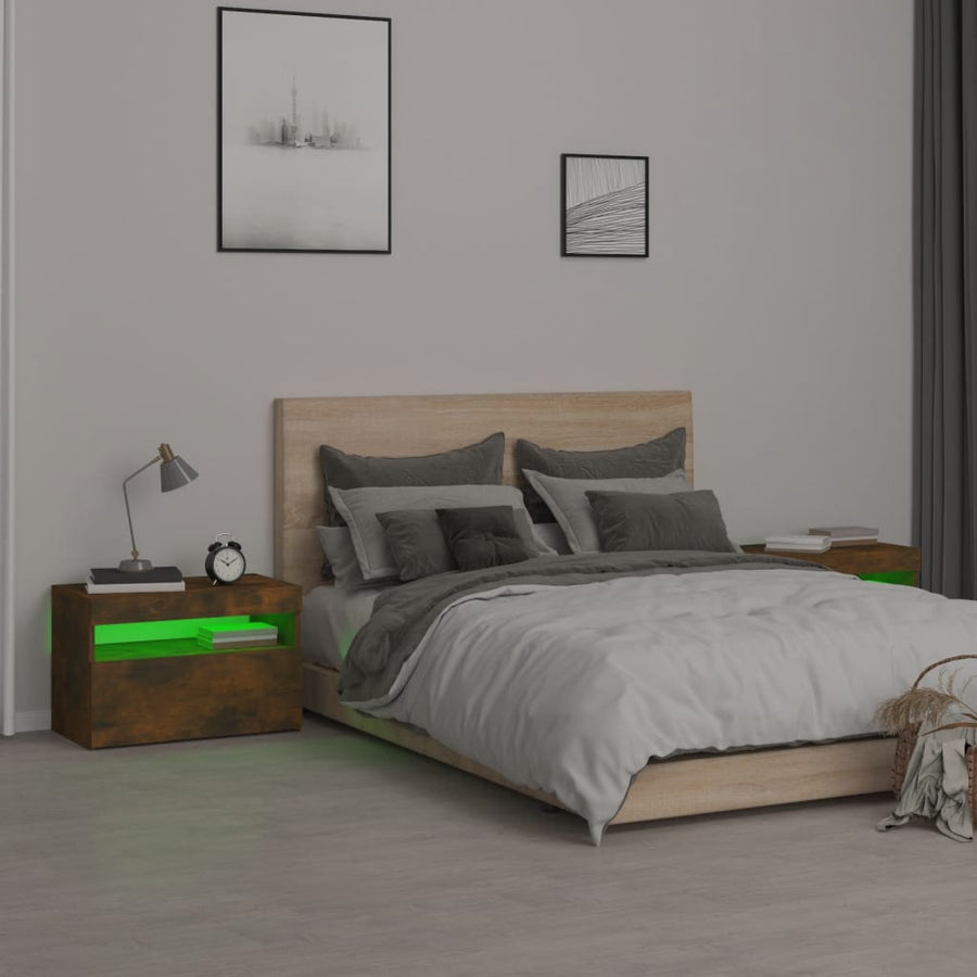 Nachtkastjes 2 St Met Led-Verlichting 60X35X40 Cm Gerookt Eiken