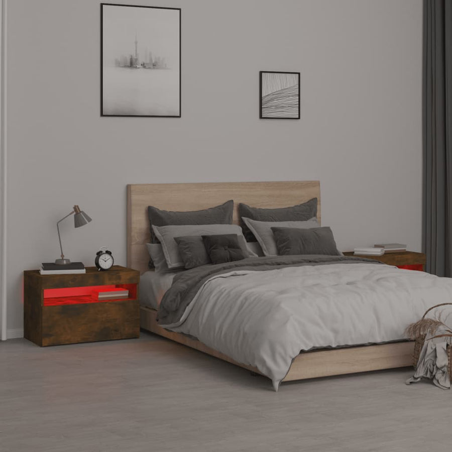 Nachtkastjes 2 St Met Led-Verlichting 60X35X40 Cm Gerookt Eiken