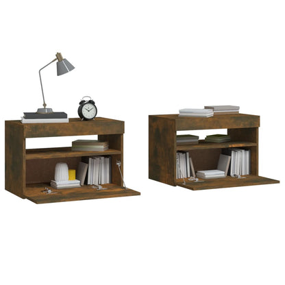 Nachtkastjes 2 St Met Led-Verlichting 60X35X40 Cm Gerookt Eiken