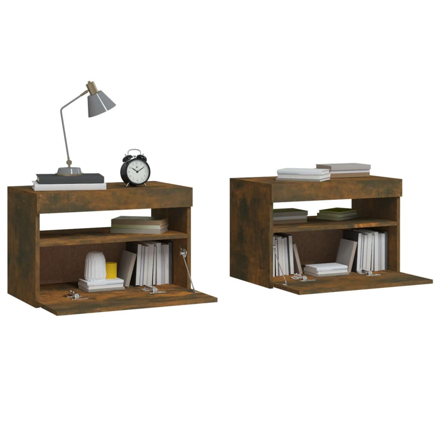 Nachtkastjes 2 St Met Led-Verlichting 60X35X40 Cm Gerookt Eiken