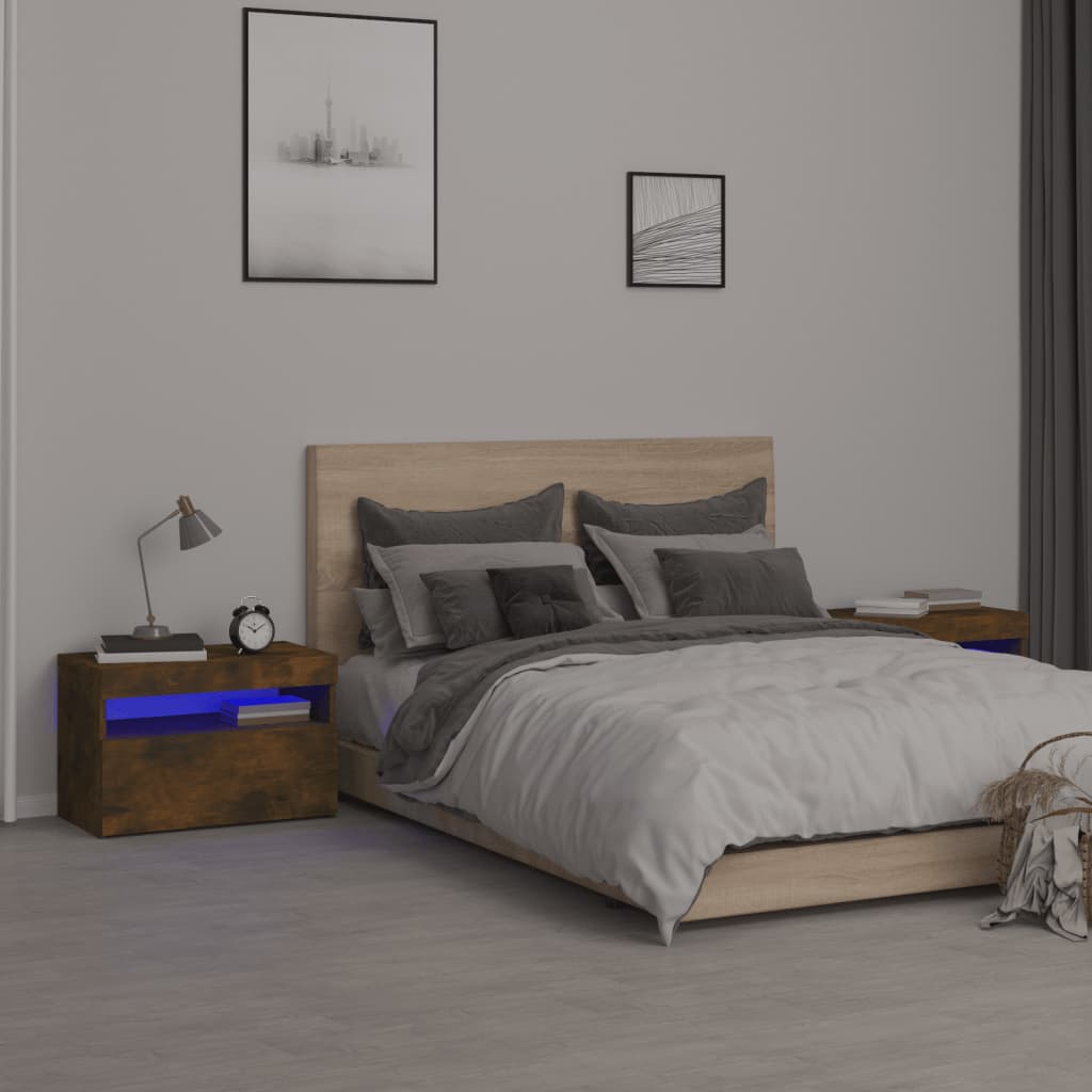Nachtkastjes 2 St Met Led-Verlichting 60X35X40 Cm Gerookt Eiken