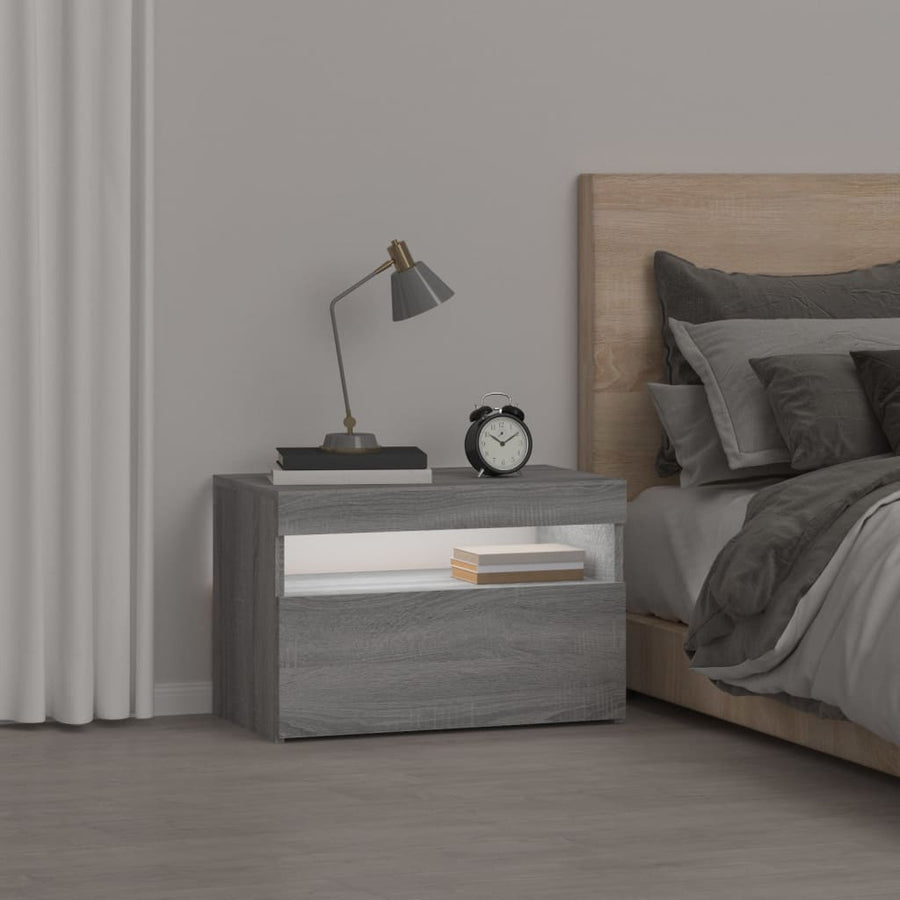 Nachtkastje Met Led-Verlichting 60X35X40 Cm Grijs Sonoma Eiken 1