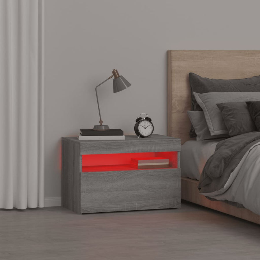 Nachtkastje Met Led-Verlichting 60X35X40 Cm Grijs Sonoma Eiken 1