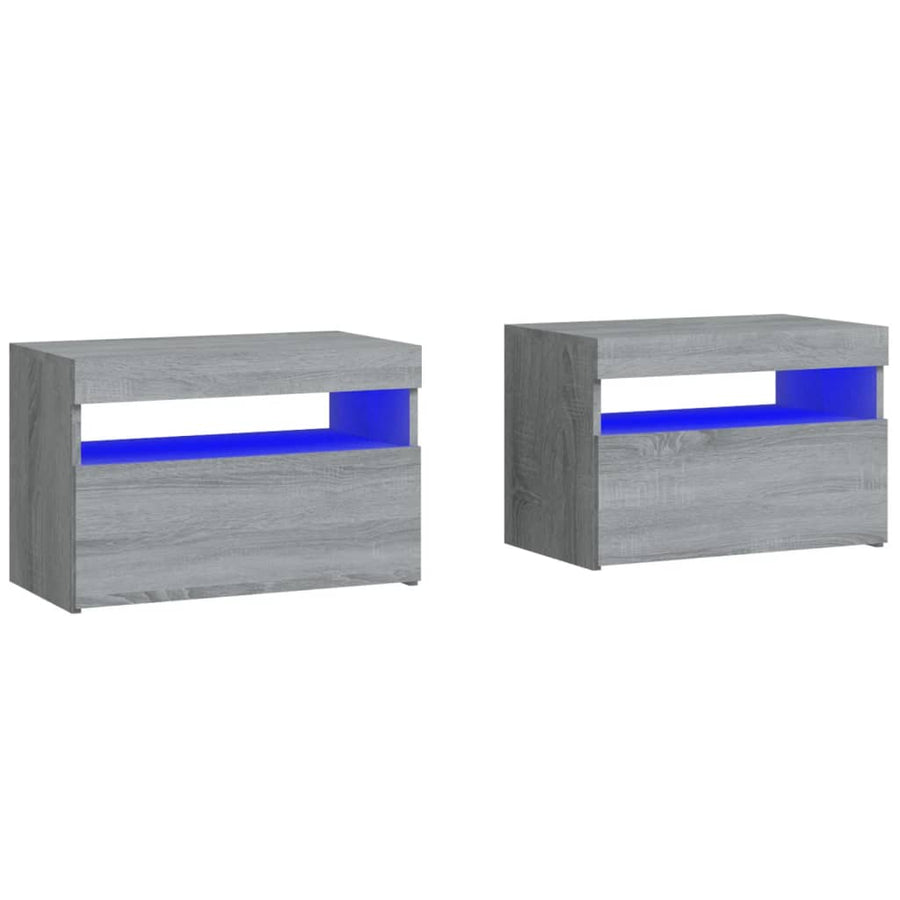 Nachtkastje 2 St Met Led-Verlichting 60X35X40 Cm Grijs Sonoma