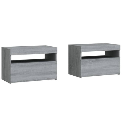 Nachtkastje 2 St Met Led-Verlichting 60X35X40 Cm Grijs Sonoma