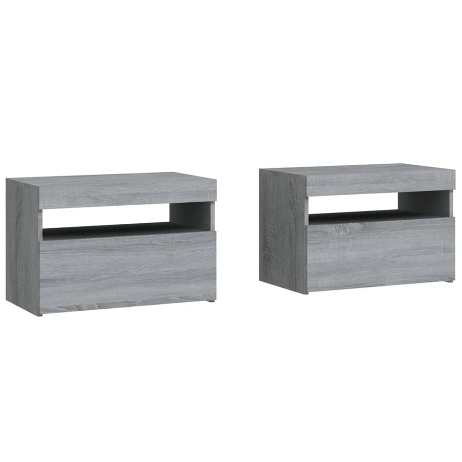 Nachtkastje 2 St Met Led-Verlichting 60X35X40 Cm Grijs Sonoma