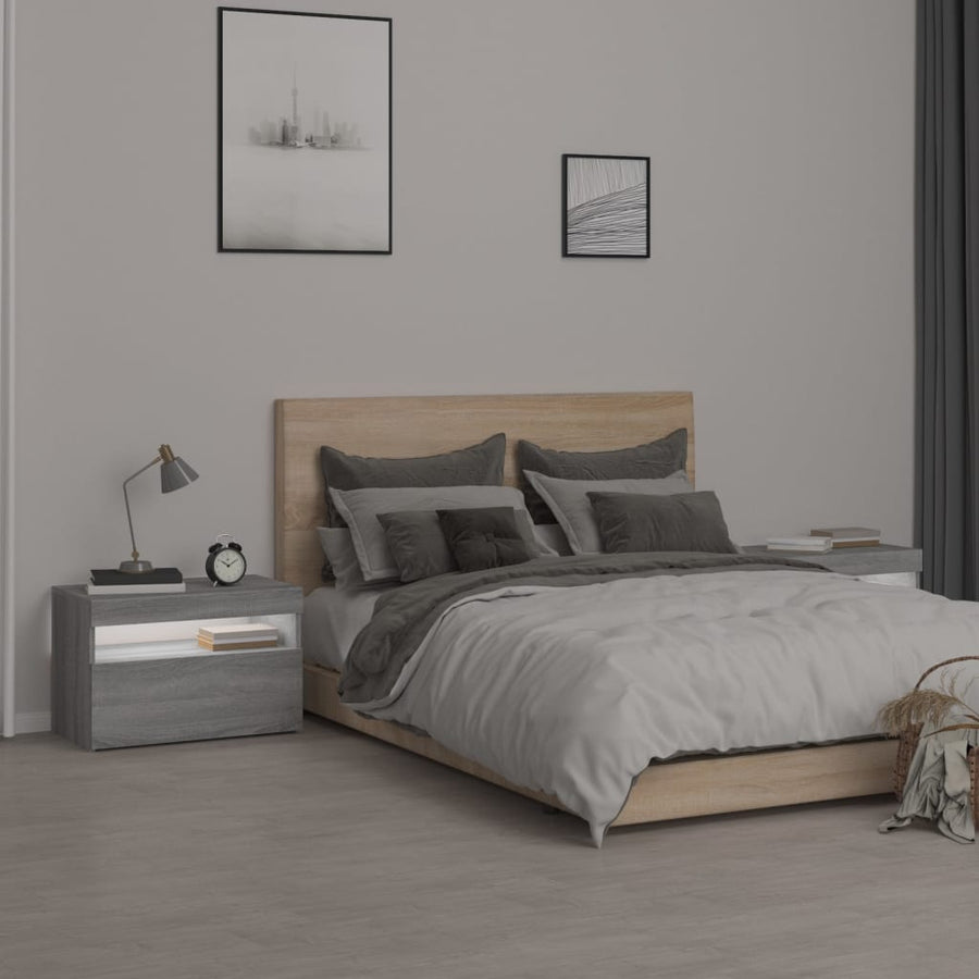 Nachtkastje 2 St Met Led-Verlichting 60X35X40 Cm Grijs Sonoma