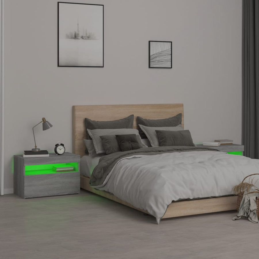 Nachtkastje 2 St Met Led-Verlichting 60X35X40 Cm Grijs Sonoma
