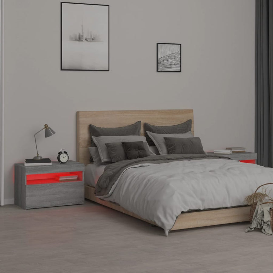 Nachtkastje 2 St Met Led-Verlichting 60X35X40 Cm Grijs Sonoma