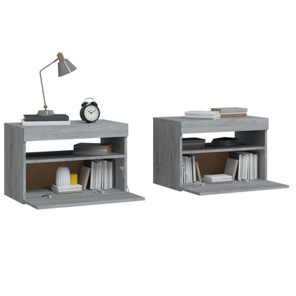 Nachtkastje 2 St Met Led-Verlichting 60X35X40 Cm Grijs Sonoma