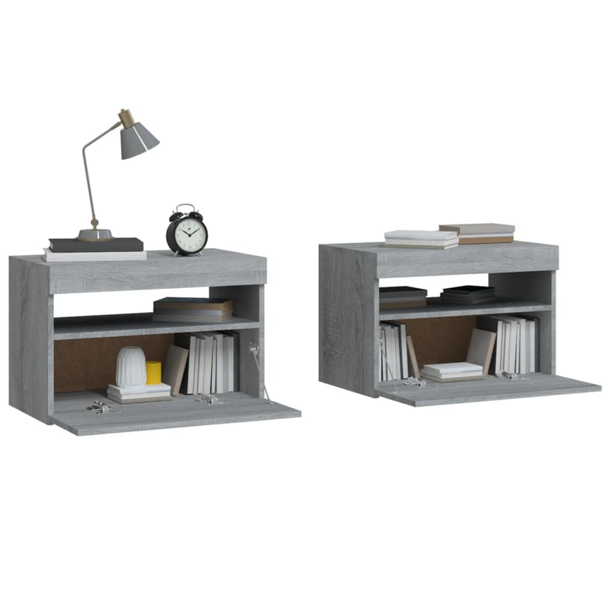Nachtkastje 2 St Met Led-Verlichting 60X35X40 Cm Grijs Sonoma