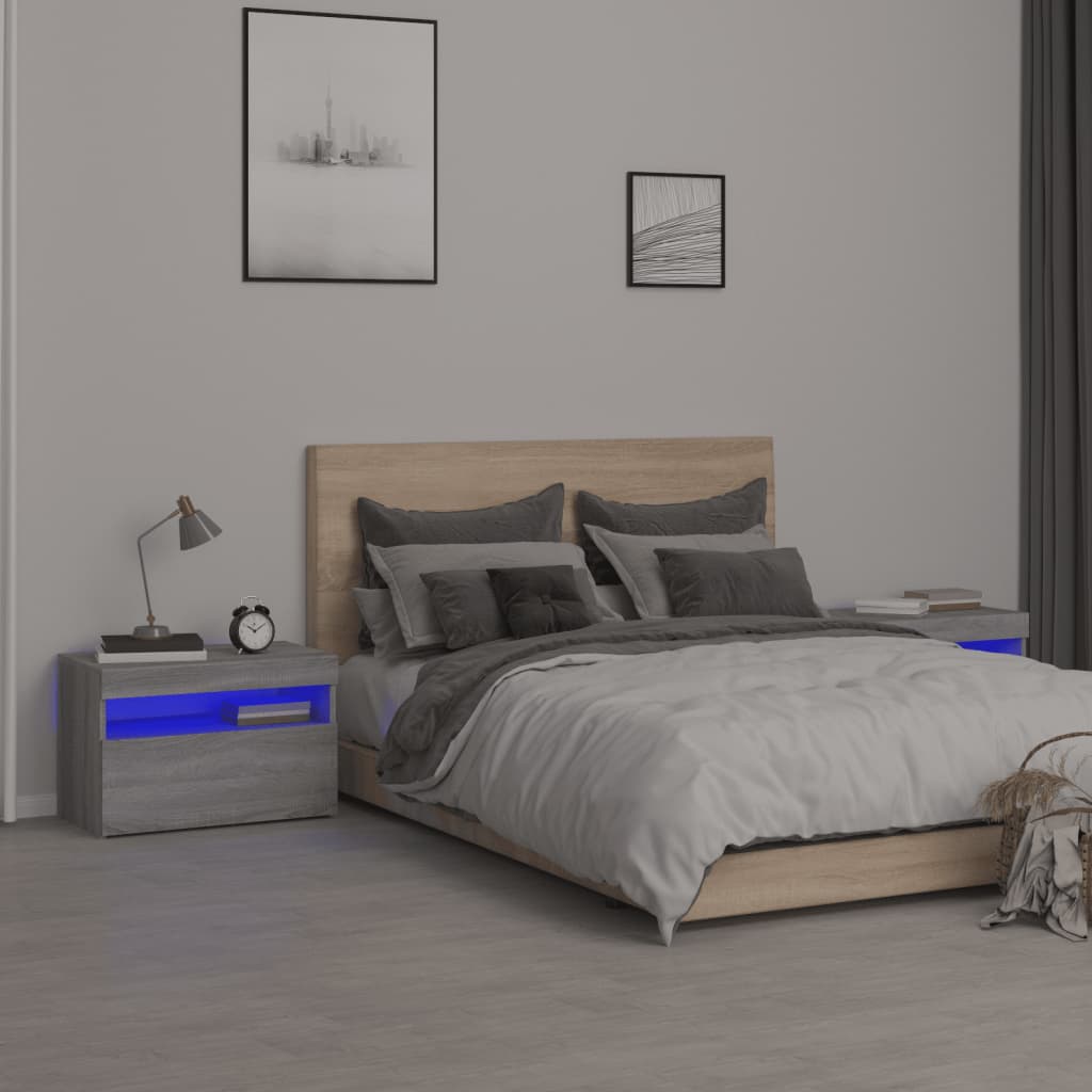 Nachtkastje 2 St Met Led-Verlichting 60X35X40 Cm Grijs Sonoma
