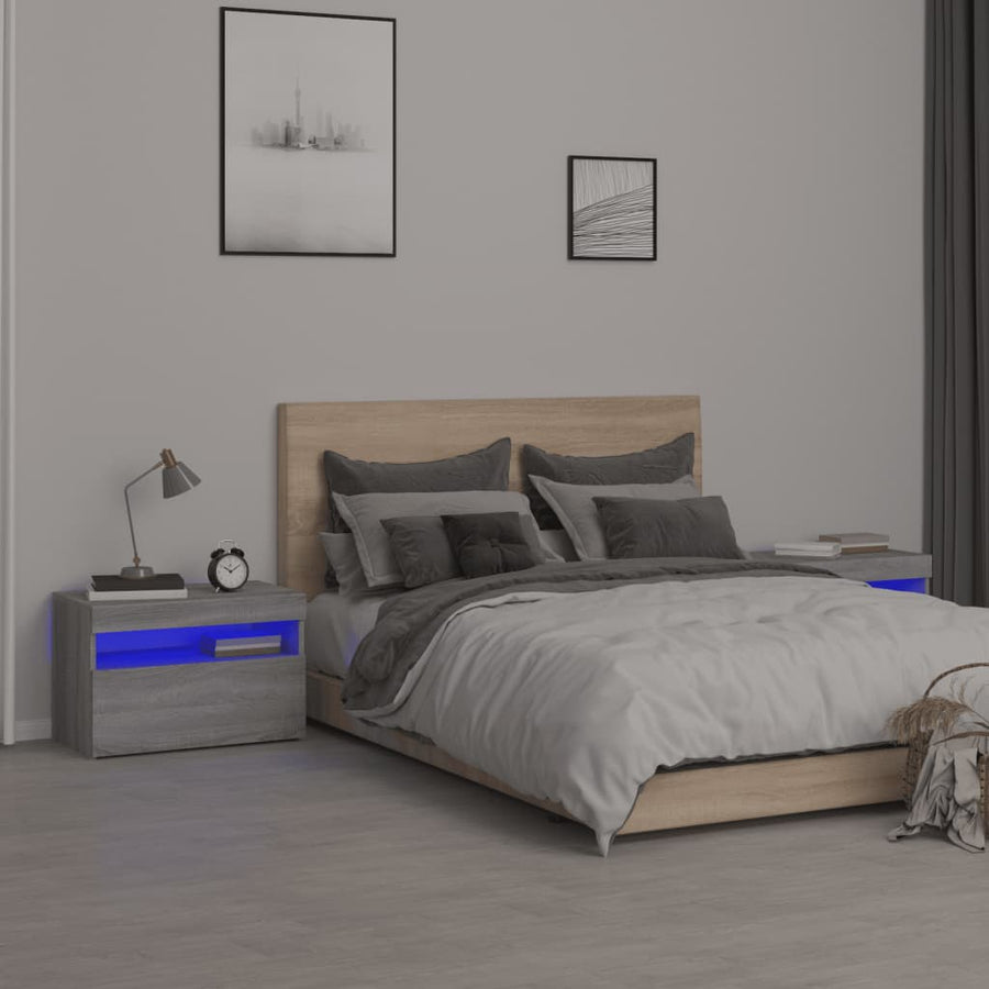 Nachtkastje 2 St Met Led-Verlichting 60X35X40 Cm Grijs Sonoma