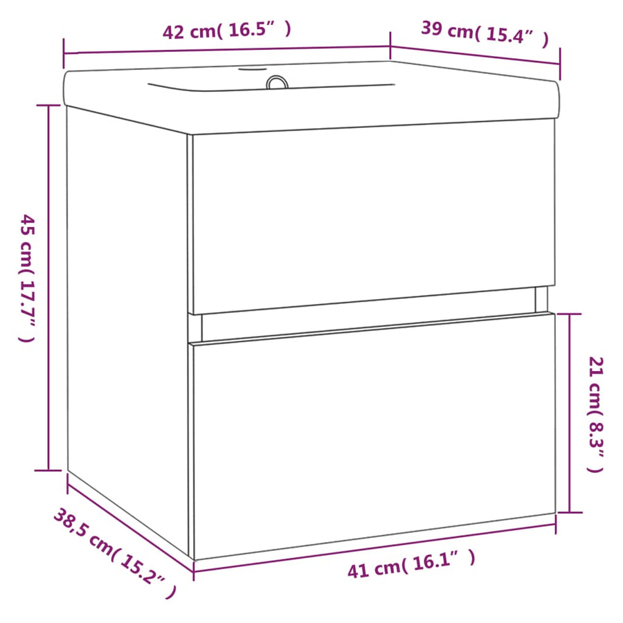 Wastafelkast met ingebouwde wasbak bewerkt hout 41 x 38.5 x 45 cm zonder kraan & afvoer