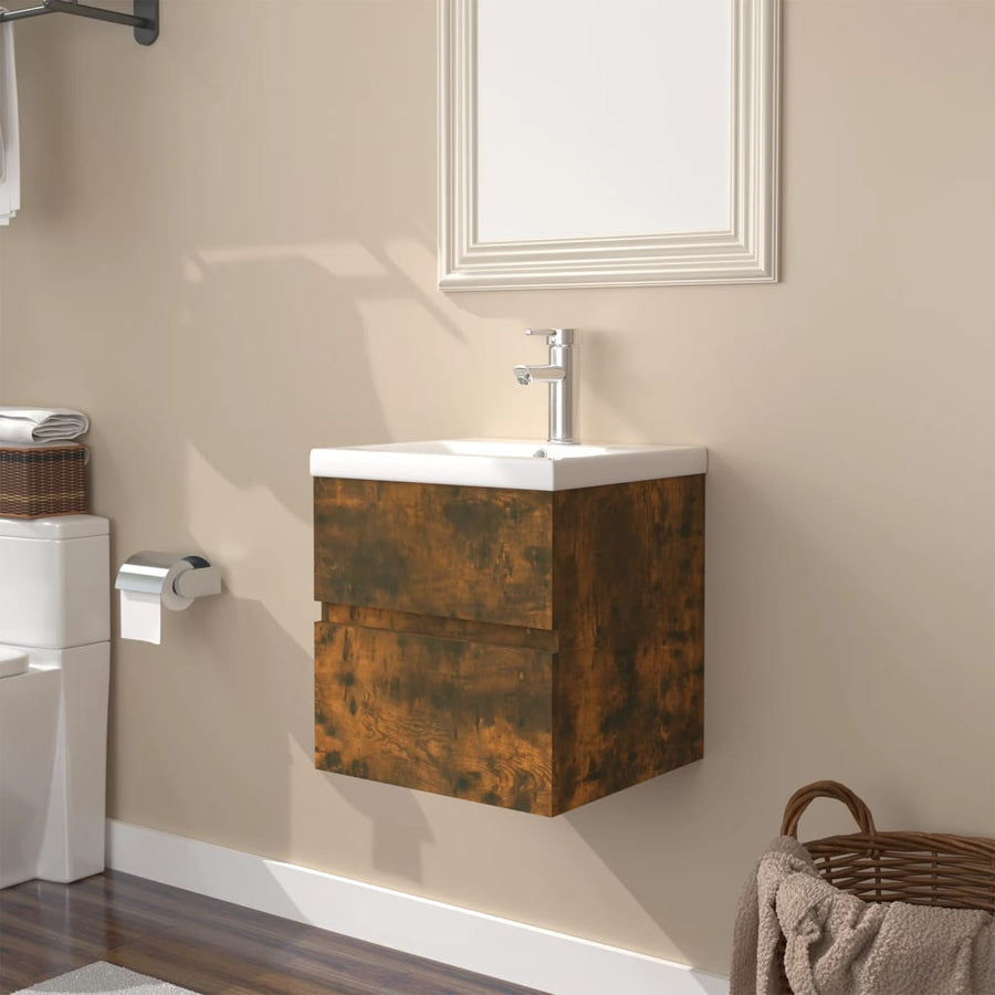 Wastafelkast met ingebouwde wasbak bewerkt hout 41 x 38.5 x 45 cm zonder kraan & afvoer