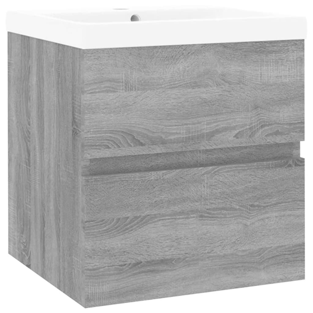 Wastafelkast met ingebouwde wasbak bewerkt hout grijs sonoma 1 41 x 38.5 x 45 cm Grijs sonoma