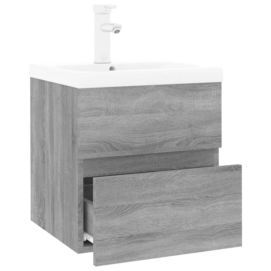 Wastafelkast met ingebouwde wasbak bewerkt hout grijs sonoma 1 41 x 38.5 x 45 cm Grijs sonoma