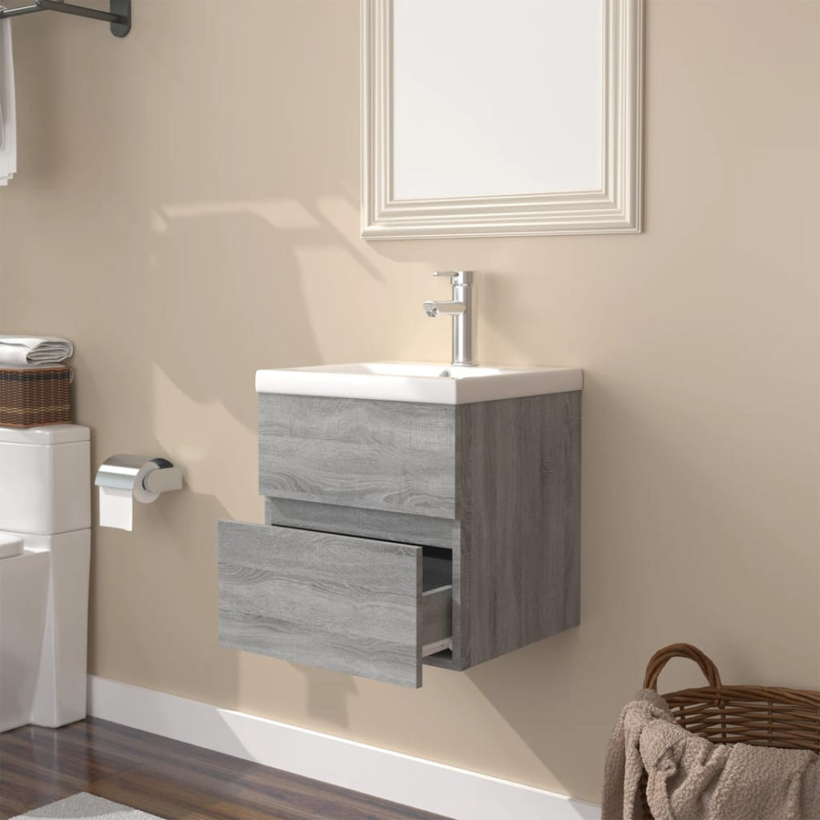 Wastafelkast met ingebouwde wasbak bewerkt hout grijs sonoma 1 41 x 38.5 x 45 cm Grijs sonoma