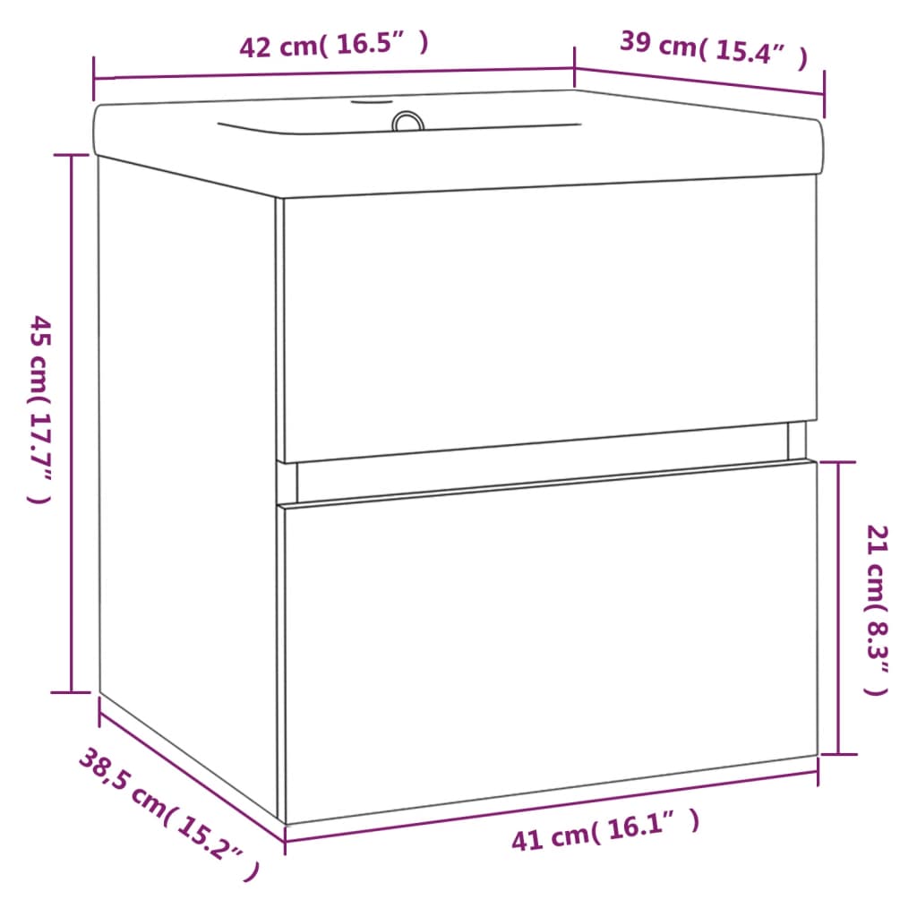 Wastafelkast met ingebouwde wasbak bewerkt hout grijs sonoma 1 41 x 38.5 x 45 cm Grijs sonoma