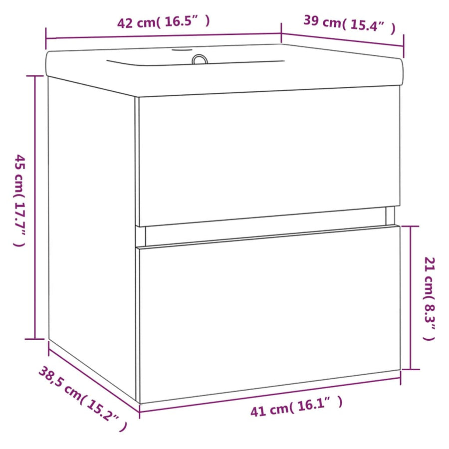 Wastafelkast met ingebouwde wasbak bewerkt hout grijs sonoma 1 41 x 38.5 x 45 cm Grijs sonoma